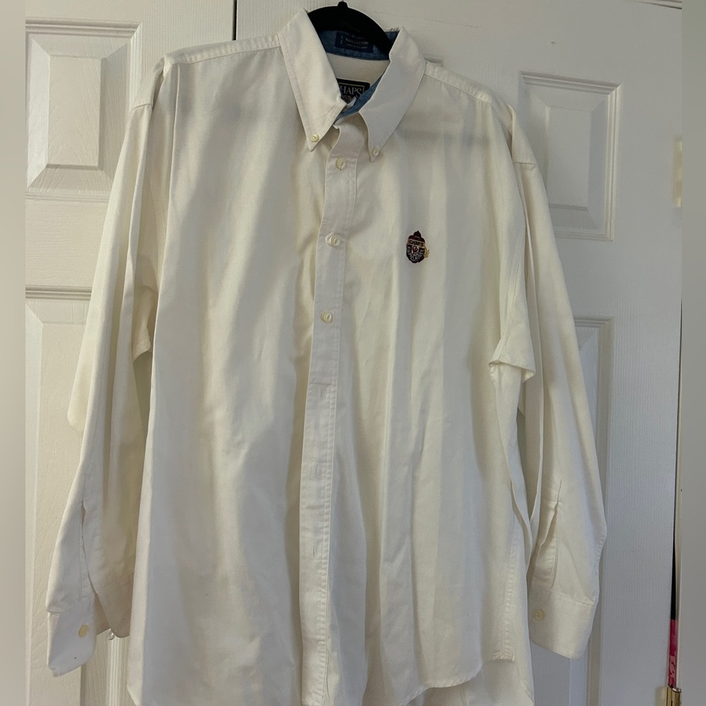 Vintage Chaps Ralph Lauren White Button Down Shirt Denim Collar Trim Men's L 90s